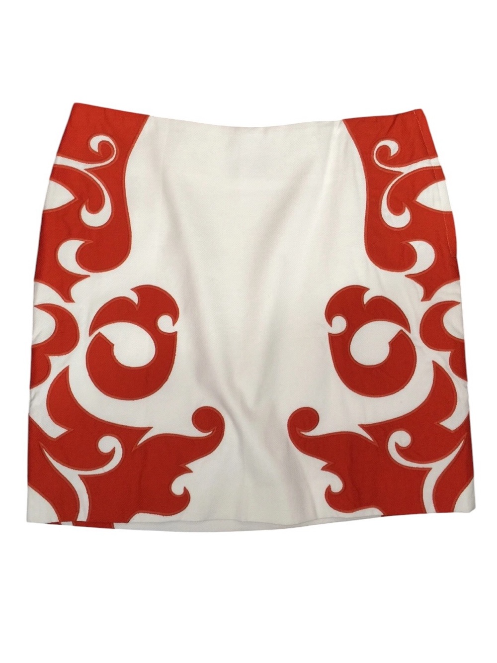 Vanessa Bruno 100% Cotton Off White Mini Skirt with Orange Scroll Motif